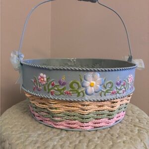 Blue Boy Floral Pastel Woven Basket